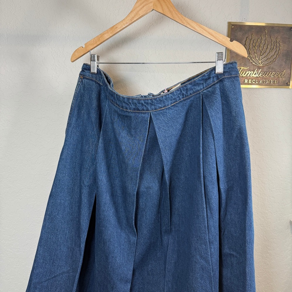 Boden Denim Midi Skirt Pleated Dark Wash Full A-Line Zipper Women US 16-18 - Picture 3 of 9